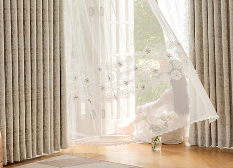 Embroidered lace curtain