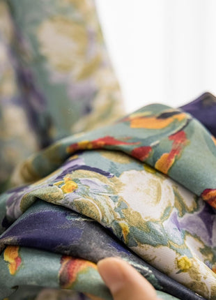Vintage floral curtain with ruffles in cotton blend