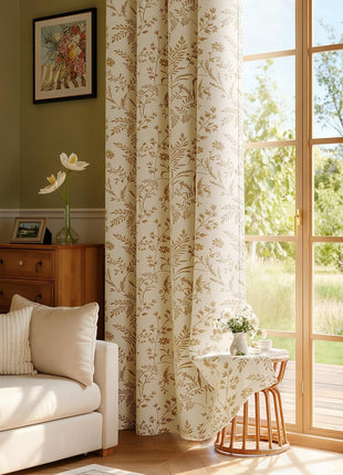 Beige jacquard curtain with embroidered patterns