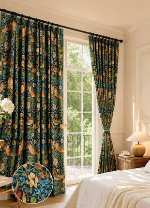 Green curtain yellow floral pattern modern living room