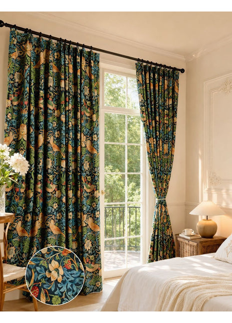 Green curtain yellow floral pattern modern living room
