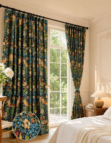 Green curtain yellow floral pattern modern living room
