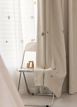White Curtain for Children's Bedroom with Star Patterns
