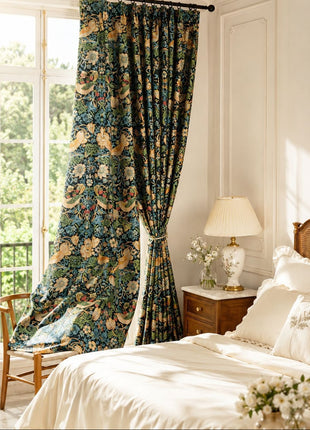 Green curtain yellow floral pattern modern living room