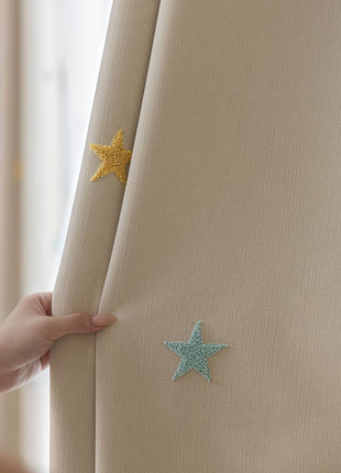 White Curtain for Children's Bedroom with Star Patterns