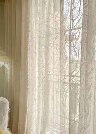 Luxurious Sheer Embroidery Feather Pattern