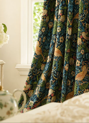 Green curtain yellow floral pattern modern living room