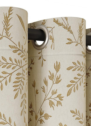 Beige jacquard curtain with embroidered patterns