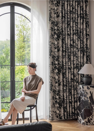 152 ROSIER Curtains, 70% Blackout, Rococo Flowers, Velvet Print Texture €78.50