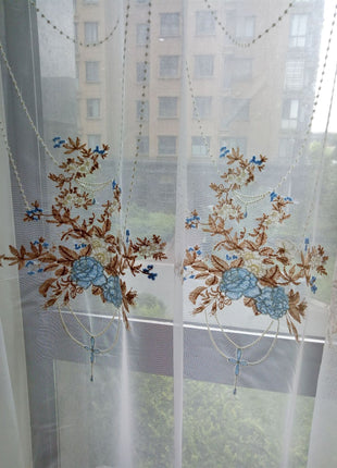 White Sheer Curtain Blue Pattern