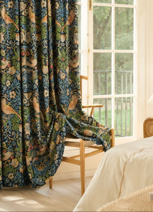 Green curtain yellow floral pattern modern living room
