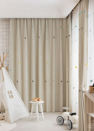 White Curtain for Children's Bedroom with Star Patterns