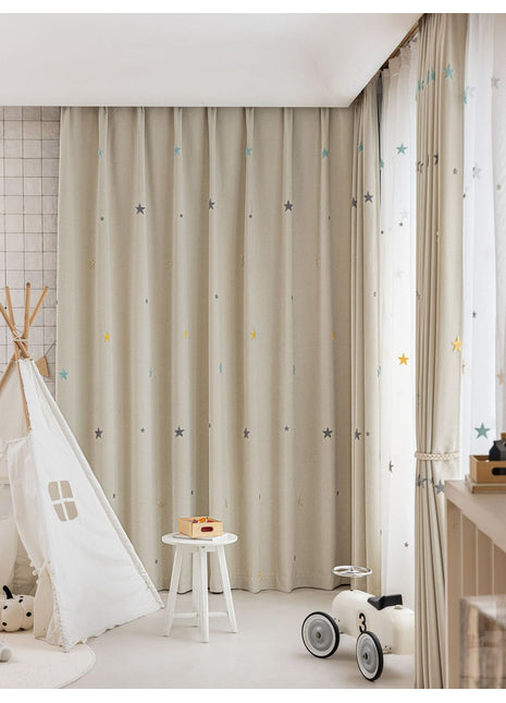White Curtain for Children's Bedroom with Star Patterns