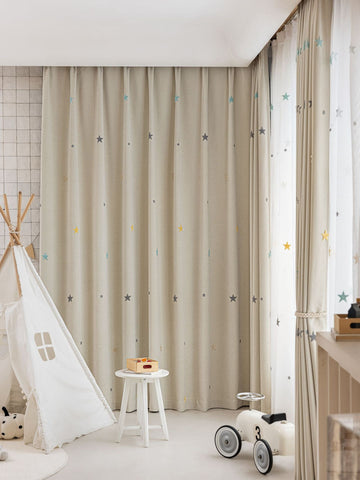 White Curtain for Children's Bedroom with Star Patterns