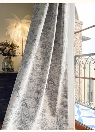Modern Gray Toile de Jouy Sheer Curtain