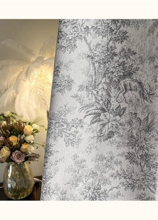 Modern Gray Toile de Jouy Sheer Curtain