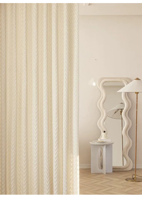 Thick Beige Geometric Curtain