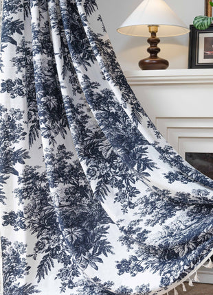 Gray toile de Jouy style printed sheer curtain