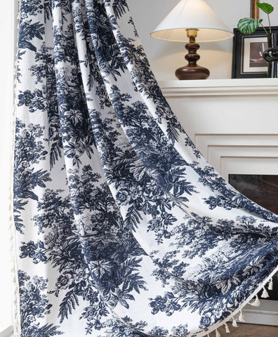 Gray toile de Jouy style printed sheer curtain