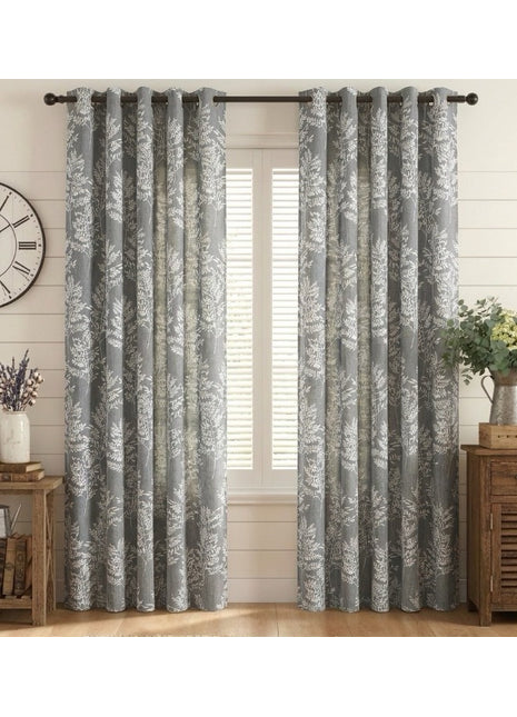 201 Custom SCHAB Sheer Curtain, Linen Fiber Fabric, Gray Ferns Print €96.50