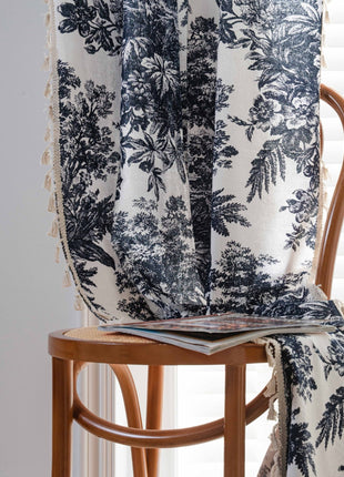 Gray toile de Jouy style printed sheer curtain