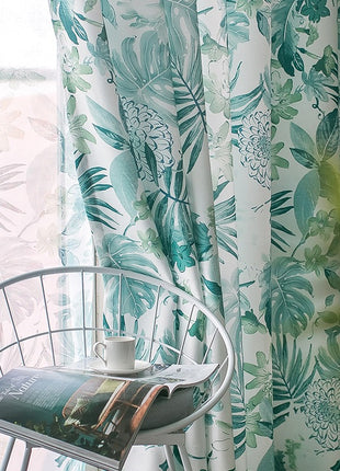 Light White Curtain Blue Green Patterns