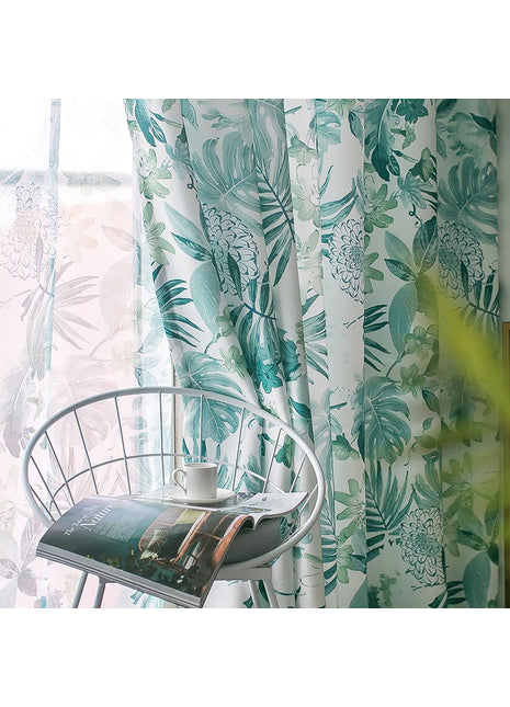 Light White Curtain Blue Green Patterns