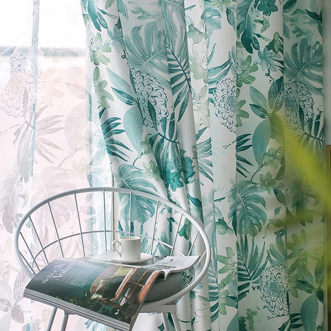 Light White Curtain Blue Green Patterns