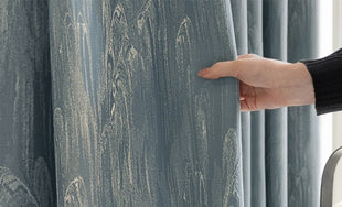 Blue curtain with golden wood pattern for living room