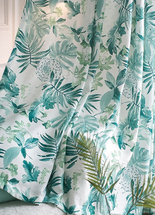 Light White Curtain Blue Green Patterns