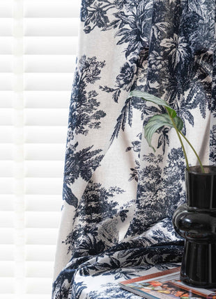 Gray toile de Jouy style printed sheer curtain
