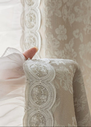 Embroidered lace curtain