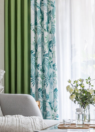 Light White Curtain Blue Green Patterns