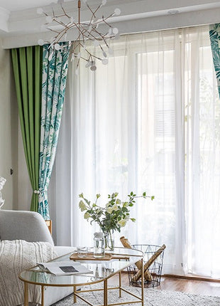 Light White Curtain Blue Green Patterns