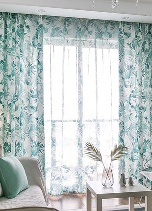 Light White Curtain Blue Green Patterns
