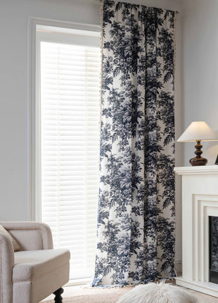 Gray toile de Jouy style printed sheer curtain