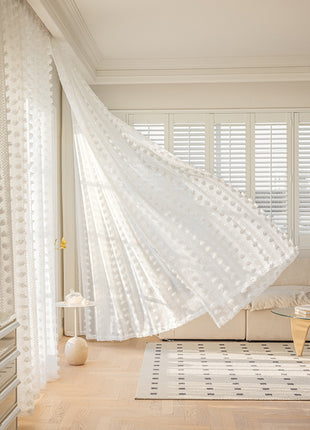 Romantic white pattern sheer living room