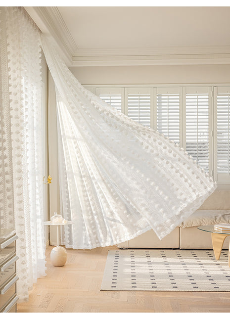 Romantic white pattern sheer living room
