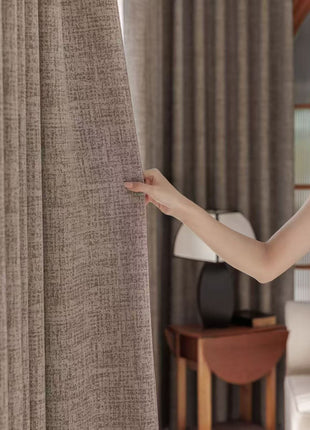 Thick beige chenille curtain with brown pattern