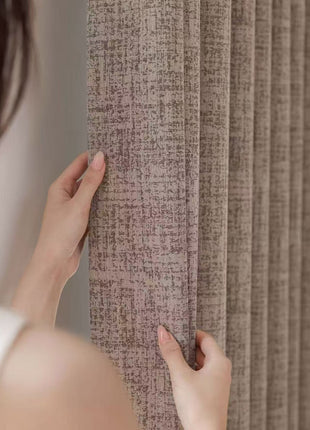 Thick beige chenille curtain with brown pattern