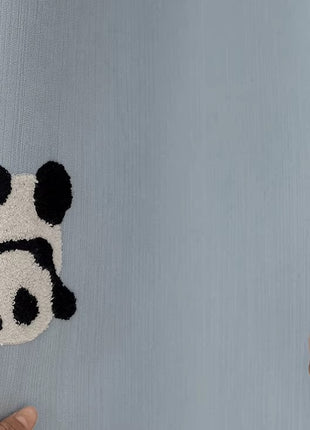 Children's curtain panda embroidered gray chessboard pattern