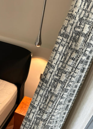 Black blackout curtain with silver patterns in modern baroque style