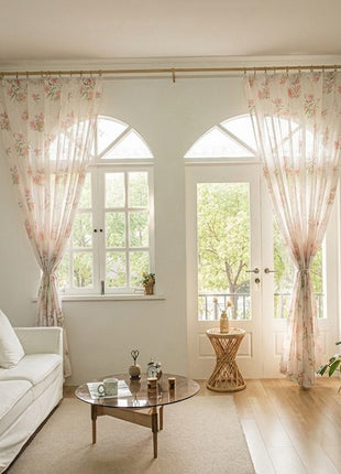 Pastel floral curtain on white background, chic country style