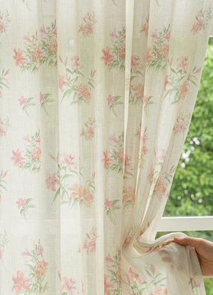 Pastel floral curtain on white background, chic country style