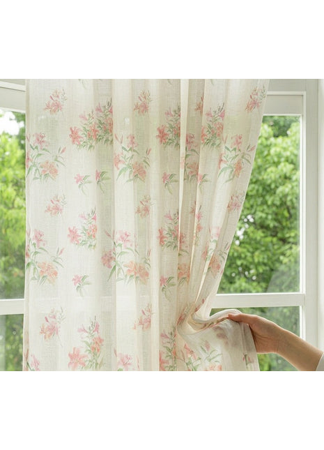 Pastel floral curtain on white background, chic country style