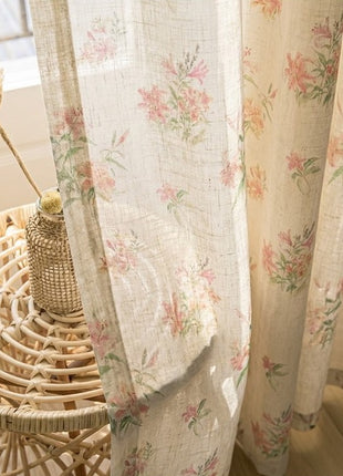 Pastel floral curtain on white background, chic country style