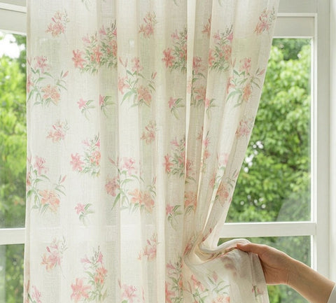 Pastel floral curtain on white background, chic country style