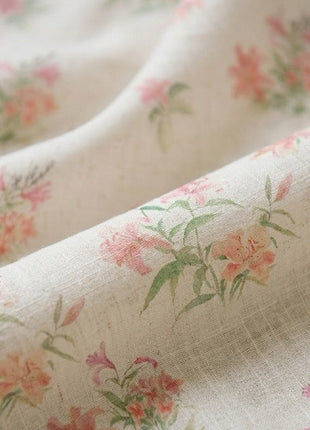 Pastel floral curtain on white background, chic country style