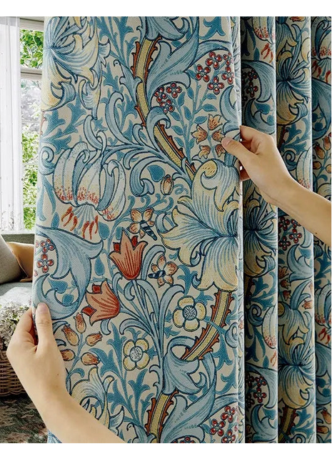 Jacquard curtain red flowers and birds classic style