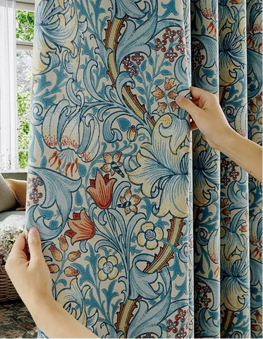 Jacquard curtain red flowers and birds classic style